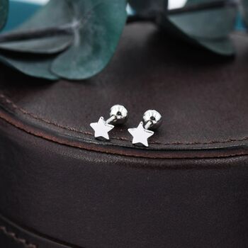Tiny Star Screw Back Earrings In Sterling Silver, 2 of 12