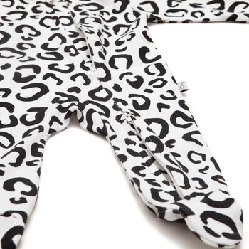 Leopard Print Zip Up Baby Sleepsuit Organic Cotton, 3 of 5
