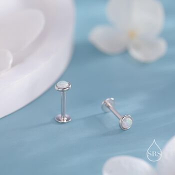 Sterling Silver Tiny 3mm White Opal Earrings, 4 of 12