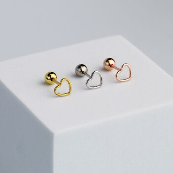 Sterling Silver Screw Back Heart Stud Earrings, 2 of 5
