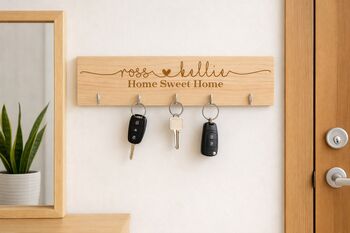 Personalised Wooden Plaque With Key Hooks, 6 of 10