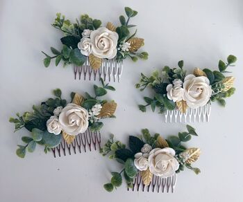 Gold And Ivory Bridal Flower Hair Comb, 2 of 3