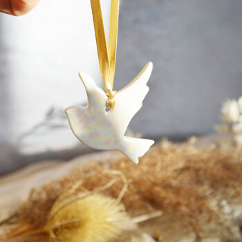 Mini Dove Hanging Decoration With A Subtle Pearl Finish, 2 of 8