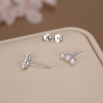 Natural Pearl Trio Stud Earrings In Sterling Silver, 5 of 12