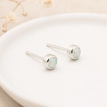 Sterling Silver Opal Micro Stud Earrings – 4mm, 4 of 11