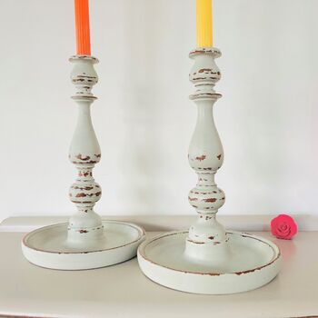 Pair Of Antique Hand Painted Candlesticks ~ 20, 2 of 6
