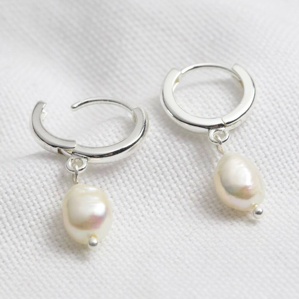 Silver huggie earrings with charms Clearance