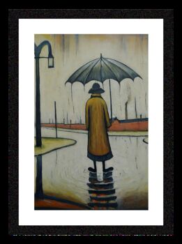 Man In The Rain A3 Framed Lowry Style Art Print, 2 of 2