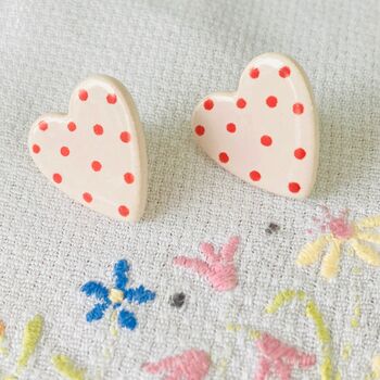 Ceramic / Silver Plated Pink Heart Stud Earrings, 3 of 7