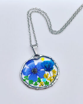 Blue Flowers Pendant Necklace Silver Or Gold, 2 of 9