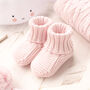 Toffee Moon Pale Pink Knitted Baby Booties, thumbnail 1 of 12