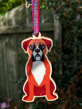 Boxer Dog Hanging Wooden Christmas Decoration, 5 of 6