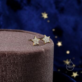 Extra Tiny Cz Star Stud Earrings In Sterling Silver, 4 of 10