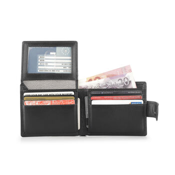 Personalised Mens Luxury Black Leather Wallet Trifold Rfid Protected, 5 of 6