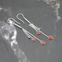 Red Coral Sterling Silver Drop Earrings, Long Earrings, thumbnail 5 of 7