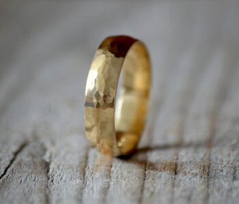 Hammered 9ct Yellow Gold Wedding Band Traditional Comfort Fit Wedding Ring, 3 of 5