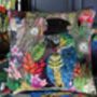 Signature Tropical Birds Dressed Up Bright Colourful Tropical Flowers Blue Parrot Luxury Velvet Cushion, thumbnail 1 of 9