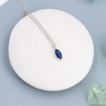 Extra Tiny Sapphire Blue Marquise Cz Necklace, 2 of 12