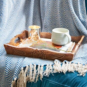 Fair Trade Hand Carved Natural Mango Wood Tea Tray, 2 of 9