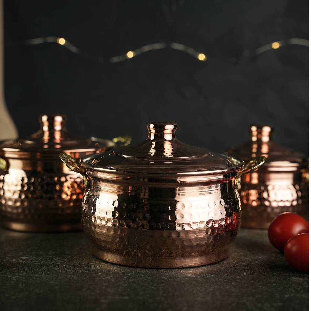 Set Of Three Copper Cooking Pots – 850ml, 500ml And 400ml, 1 of 7