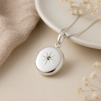 Personalised Sterling Silver August Birthstone Locket – Peridot, 4 of 8