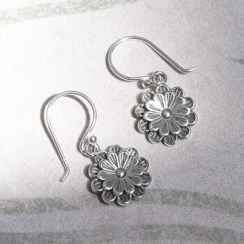 Sterling Silver Petals Dangly Earrings, 4 of 5