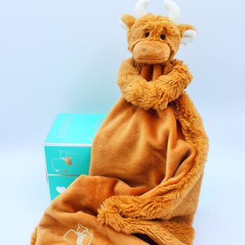 Brown Highland Cow Toy Soother And Rattle Gift Set, 8 of 9