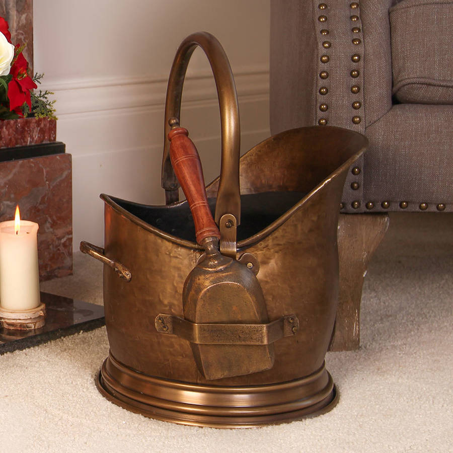 antique brass french coal bucket with shovel by dibor