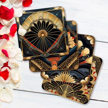 Deco Elegance In Red Set Of Four Pu Leather Coasters, 5 of 8