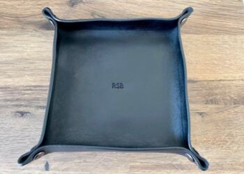 Personalised Black Leather Desk Accessories Tray, 2 of 12
