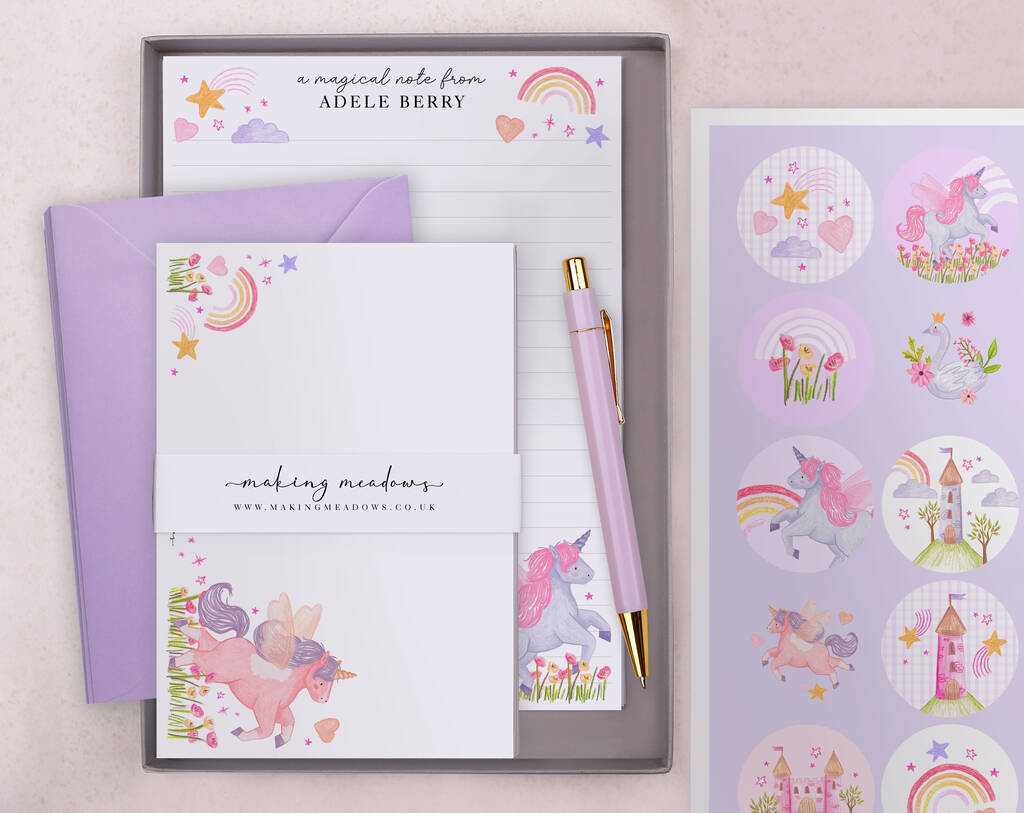 A5 Personalised Children's Stationery Set Gift With Unicorn Design, 1 of 9