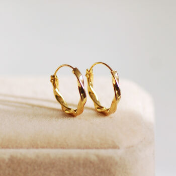 Gold Plated Twisted Huggie Hoop Earrings, 4 of 5