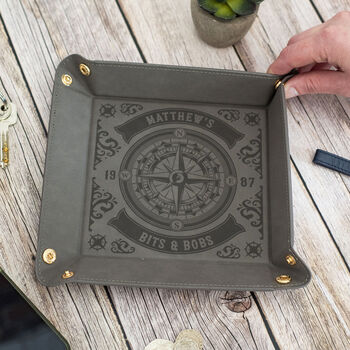 Marine Compass Snap Up Pu Leather Desk Tidy Tray, 5 of 6
