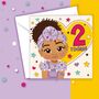 'Two Today!' Brown Girls Birthday Card, thumbnail 1 of 5