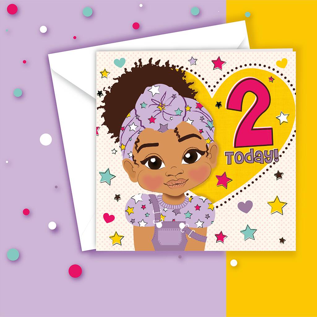 'Two Today!' Brown Girls Birthday Card, 1 of 5