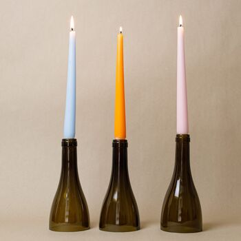Set Of Three Wine Bottle Candlesticks With Candles, 9 of 12