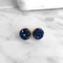 Round 18k Gold Plated Blue Druzy Stud Earrings, thumbnail 1 of 6