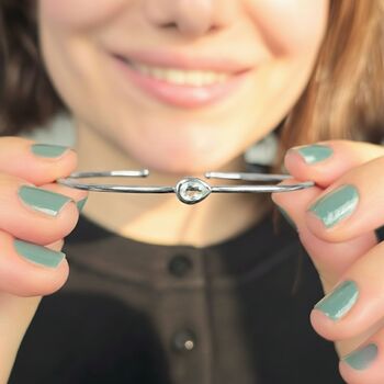 Minimalist Silver Aquamarine March Birthstone Bangle, 2 of 5
