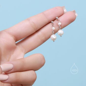 Sterling Silver Genuine Freshwater Pearl Drop Earrings, 2 of 7