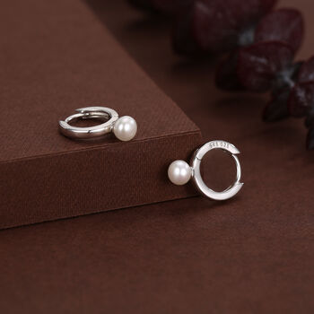 Natural Freshwater Pearl Huggie Hoops In Sterling Silver, 2 of 11
