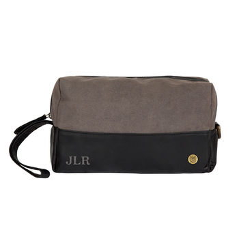 Personalised Grey Canvas And Leather Wash Bag/Dopp Kit, 2 of 8