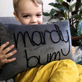 Mardy Bum Hand Embroidered Cushion, 3 of 6