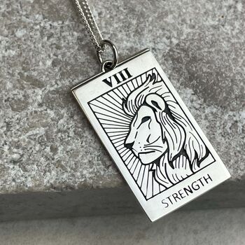 Sterling Silver Lion Strength Tarot Necklace, 4 of 5