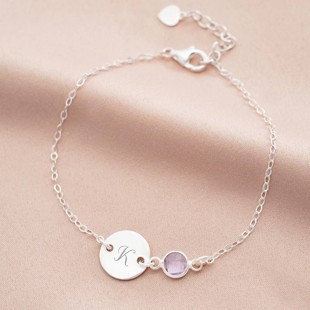 Sizes and Letter Charm Personalized Jewelry for Women and Girls Choice of Colors Initial Bracelet Sterling Silver Personalized Birthstone Bracelet 