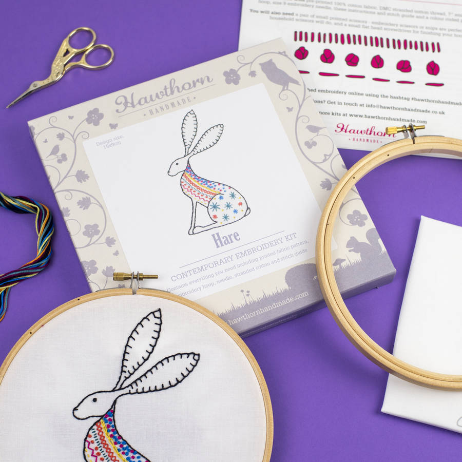 hare contemporary embroidery craft kit by hawthorn handmade ...