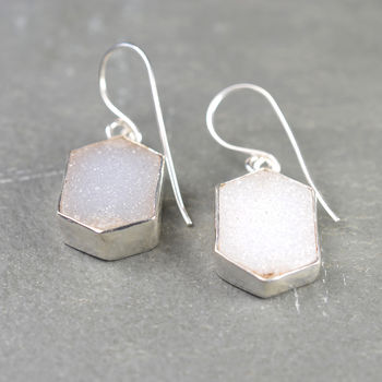 Hex Gem Earrings White Druzy And Silver, 2 of 3