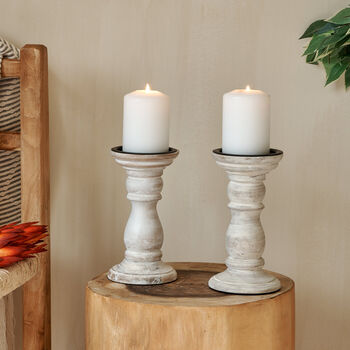 Wooden Candlestick White Distressed, 2 of 6