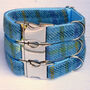 Turquoise Check Harris Tweed Dog Collar, thumbnail 1 of 3