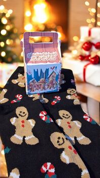 Gingerbread Man Socks In Handcrafted Gingerbread House, 2 of 8