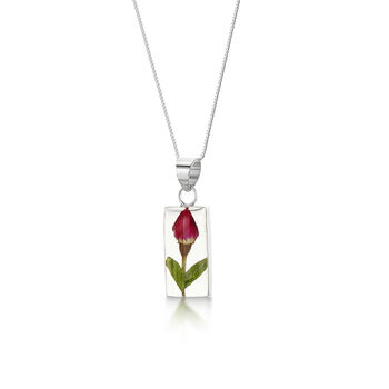 Sterling Silver Rectangular Rosebud Pendant, 2 of 10